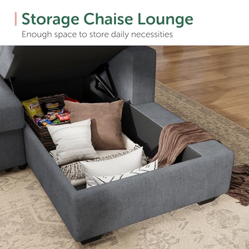 Image of HONBAY Modular Sectional Sleeper Sofa with Pull Out Bed, U Shaped Sleeper Couches with Storage Chaise, 114'' Sleeper Sectional Sofas for Living Room, Apartment (Bluish Grey)