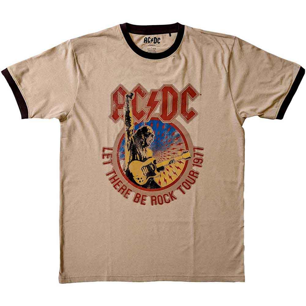 Rock Off Officially Licensed Products Unisex Sand Ac/Dc Ringer T Shirt Let There Be Rock Tour '77 Official S