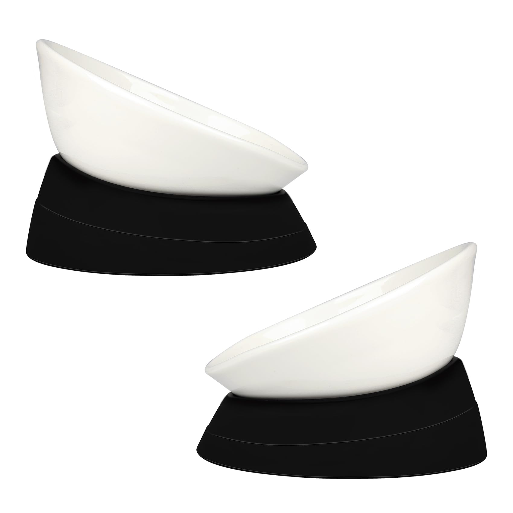 Bulldog Bowl Anti-Slip Dog Cat Dish Detachable Ceramic Dog Bowl Pet Sterile Tilted Pet Feeder Slope Bas (Black(White Ceramic Bowl) - Image 2