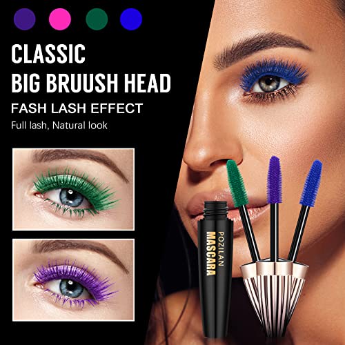 3 Colors Waterproof Mascara Set Blue Purple Green With Comb, Voluminous Colored Mascara For Eyelash - Lengthening, Smudge-Proof, Long-Lasting, Lash Extension Mascara For Eye Makeup (Purple Blue Green Mascara) #TOP1