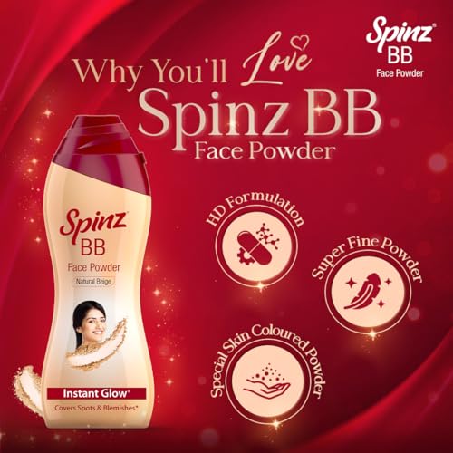 Image of Spinz BB Brightening & Beauty Face Talc for Instant Brightness | Lasts 2X Longer, Covers Dark Spots and Blemishes, Gives Soft and Smooth Skin (Natural Beige) - 70 gm (Pack of 3)
