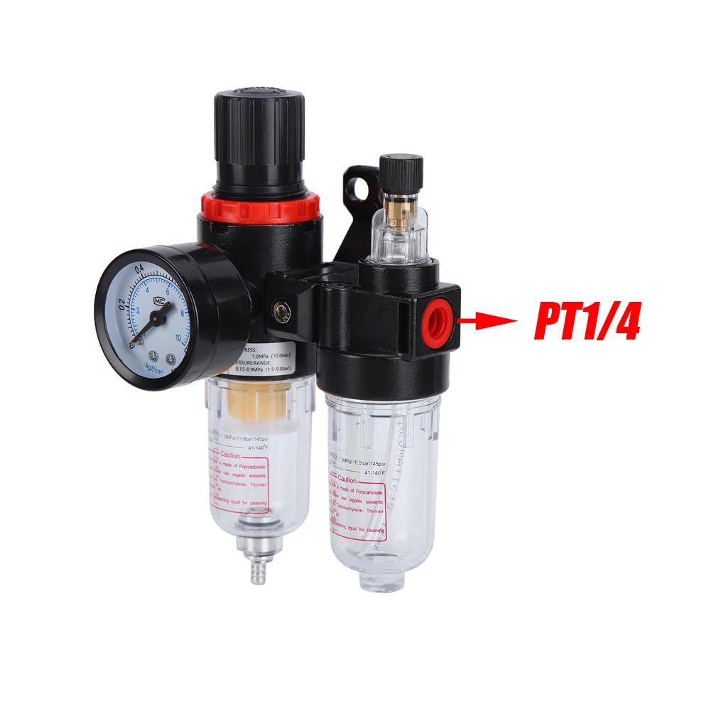 Joyzan Riduttore Pressione Aria Compressa, PT 1/4 Regolatore Pressione Aria Separatore Acqua Riduttore di Compressore Pneumatico Componenti Kit Regolatore Lubrificatore Olio Gas Processore per Pistole