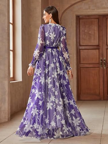 Image of TOLEEN Summer Casual Dresses for Women 2024 Spring Fashion Boho V Neck Long Sleeve Ruffle Floral Print Elegant Maxi Dress