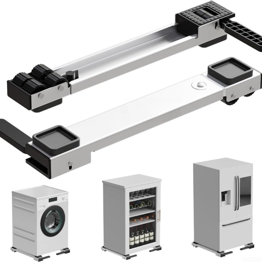 Supporto per lavatrice Regolabile in Altezza con Ruote Supporto(Black) | Altezza regolabile, riduce sforzo schiena, caricamento per facile, meccanismo di sollevamento fluido, ergonomia migliorata