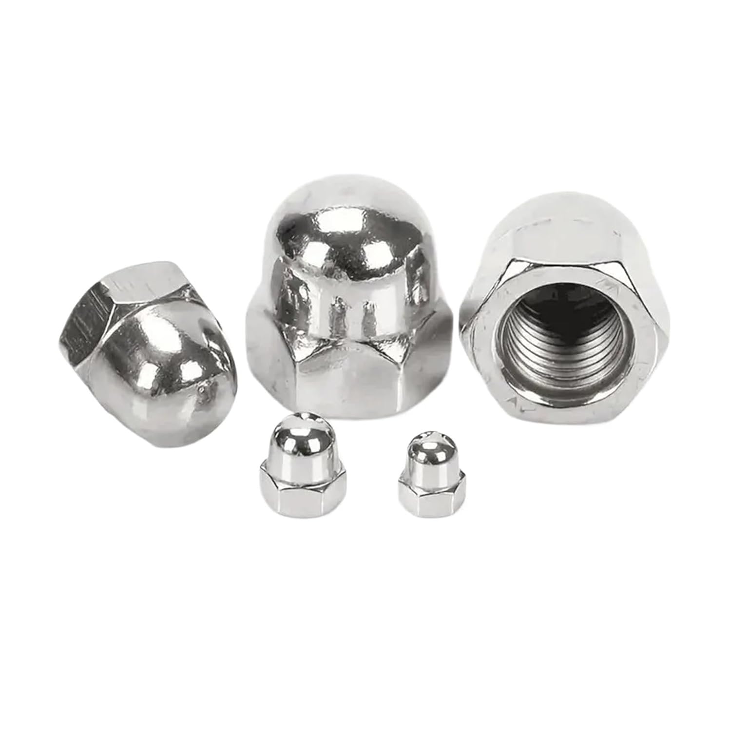 Acorn 144Pcs Outer Hexagonal Round Head Nuts Kit 304 Stainless Steel Acorn Cap Nut Suitable for Automotive Tire Installation