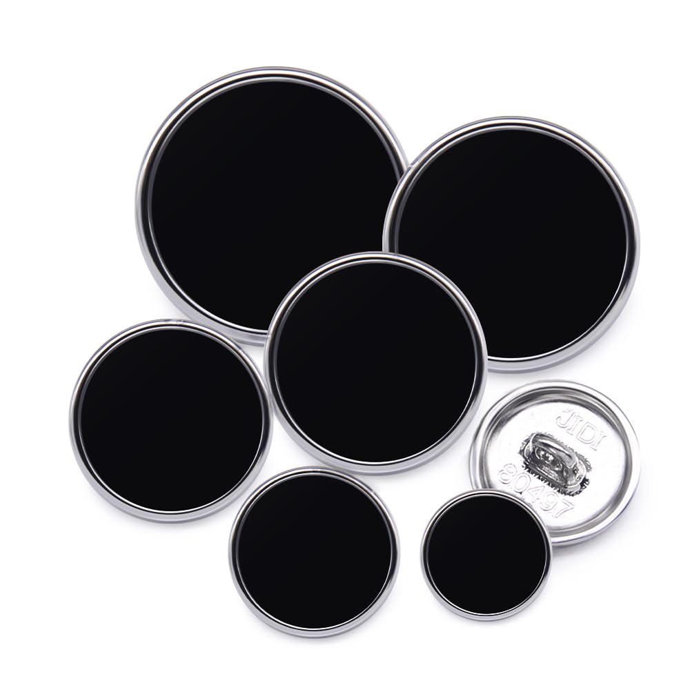 Jamsinmu 36PCS Metal Button Round Moulded Sewing Metal Flat Shirt Suit Trouser Round Button JS169-Silver Black Mix