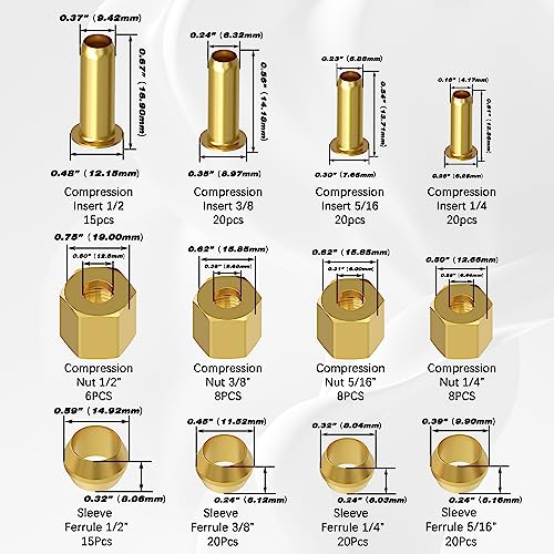 Generic HA-180PCS-CM-KIT2 Compression Fittings Assortment Kit - 4 Sizes (1/4", 3/8", 5/16", 1/2") Of Brass Compression Sleeve Ferrule, Insert And Nuts thumb #1