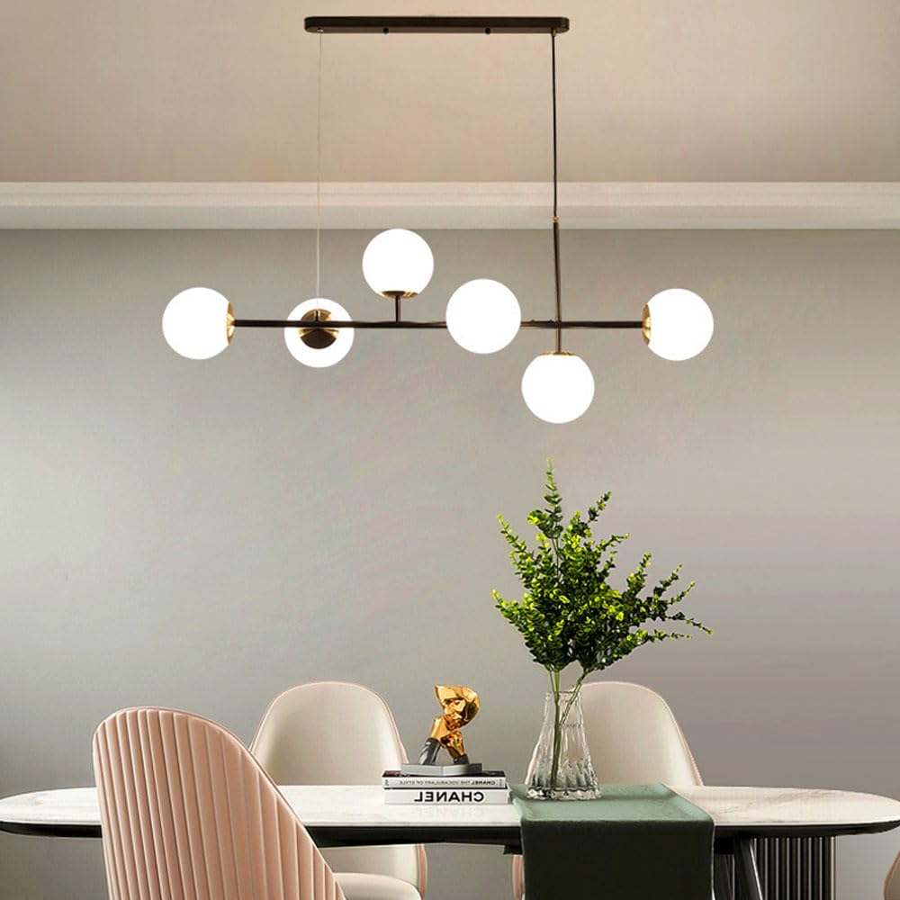 KSHSAA 6-Luces Lámpara de Techo de Vidrio Moderna Bola Lámpara Colgante Interior Techo Lustre Salón Comedor Restaurante Altura Ajustable Lámpara Colgante Luz Decoración Interior