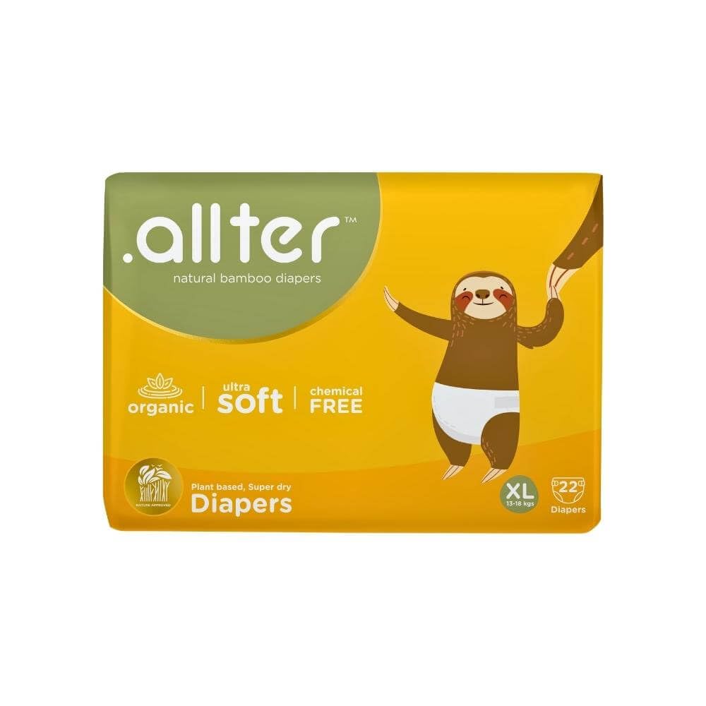 .allter Organic Bamboo Baby Diapers XL Size(13-18 kgs) |22 Count (Pack of 1)|Rash Free, Super Dry, Quick Absorb, Taped Style, Ultra Soft Diapers| Feet