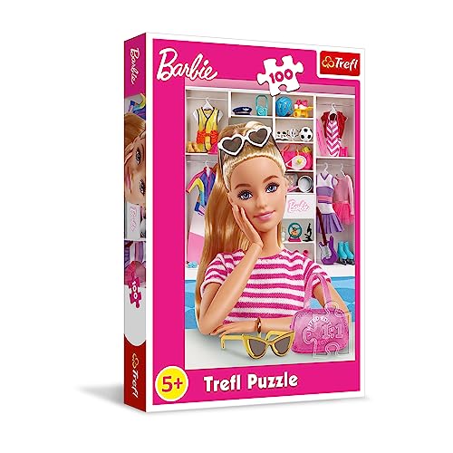 Trefl - Barbie, Lernen Sie Barbie kennen - Puzzle 100 Teile - Rosarotes...