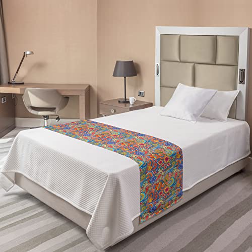 Lunarable Asian Bed Runner, Colorful Paisley Floral Pattern Classical Ornamental Medieval Art, Decorative Accent Bedding Scarf For Hotels Homes And Guestrooms, Twin, Blue Yellow #TOP1