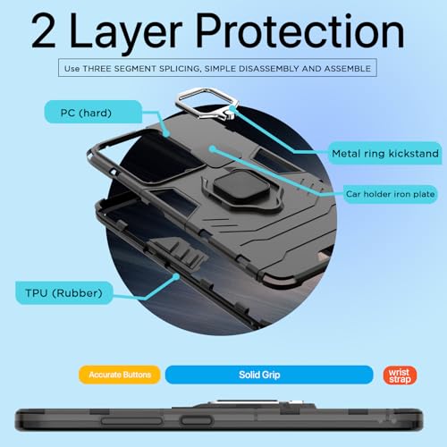Image of Pikkme D5 Tough Armor Back Cover | 360 Protection Case | Ring Holder Stand Bumper Case for Vivo T3 5G / Vivo Y200e 5G (Black)