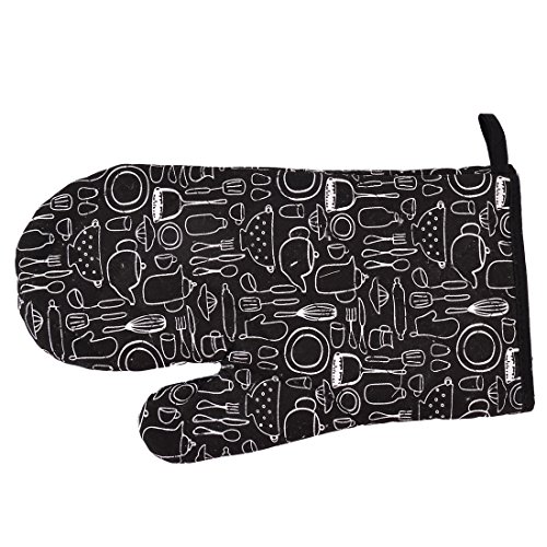 Ruilogod Casa de algodón cocina resistente al calor parrilla horno mitt guante guante protector de mano negro