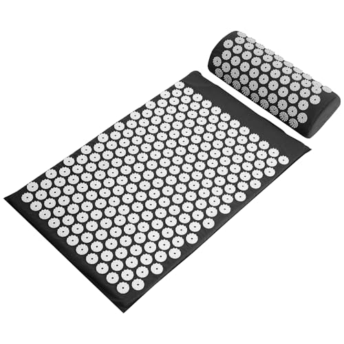 Fitvids Acupressure Mat and Pillow Set for Back/Neck Pain, Acupuncture Products to Relieve Muscle Fatigue, Improve Insomnia for Sedentary People, Acupuncture Eases Stress, Massage Mat, Black