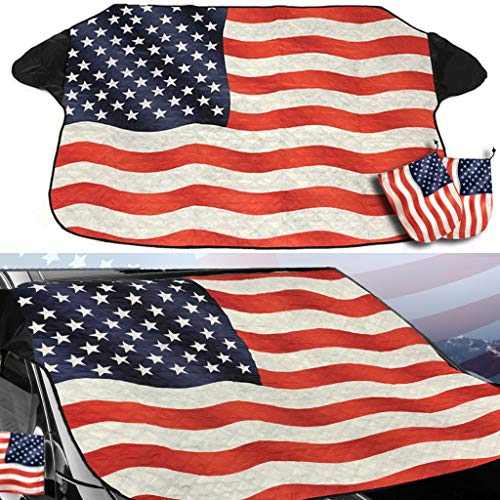 Big Hippo Windshield Snow Cover, American Flag Windshield Cover and Mirror Covers for Storage Ice Protector Windproof Car Cover in All Weather, Fit for Cars, Trucks, SUV, Vans Vehicle