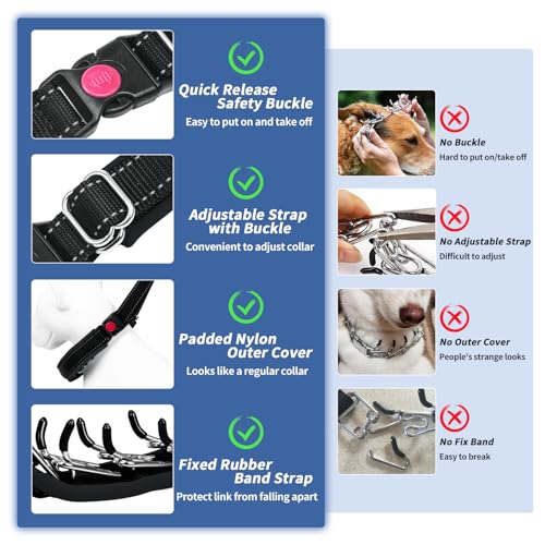 Image of Martingale No Pull Dog Collar - Heavy Duty Nylon with Buckle, Adjustable Anti Pull Reflective Slip Collar for Large Medium Small Dog Training Walking L Black