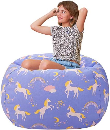 Aubliss Stuffed Animal Bean Bag Storage Chair (Light Blue Unicorn, Large (38''))