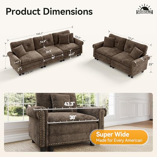 Image of SUNSHINE VALLEY 2-Piece 5-Seater Cloud Modular Sofa Set, Oversized Mid-Century Modern Couch Set with Loveseat and Throw Pillows, Extra Deep & Wider Cushions for Living Room, Chenille Grayish Brown