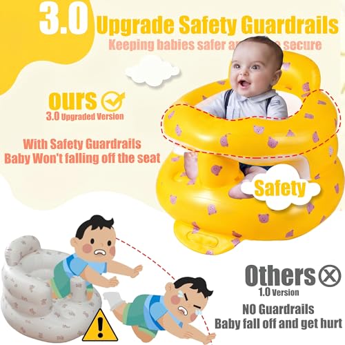 Image of Upgraded Inflatable Baby Seat for 3-36 Months, Baby Chair Sit Me Up Floor Seat - Clip to Table Leg. No Tipping. + Front Guard Anti-Tip, Back Support for Infants Learning to Sit Up + Built-in Air Pump