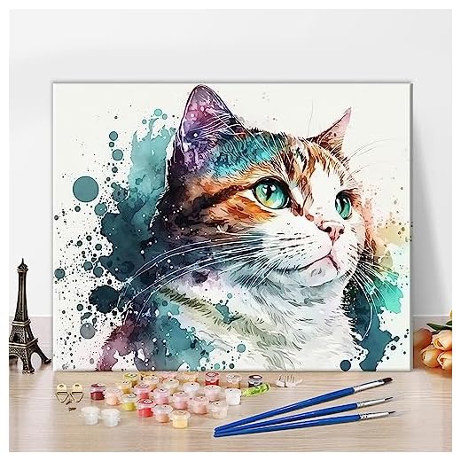 TISHIRON DIY gato pintura por números adultos principiantes con pinceles y pigmentos acrílicos animales adultos pintura por números kits sobre lienzo pintura al óleo artesanía para el hogar 40 x 50 cm