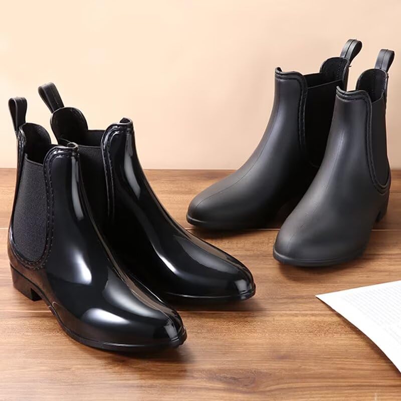 Women's Fashion Black Polyvinyl Chloride Rain Boots for Street Shopping Walking4