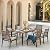 NATURAL EXPRESSIONS 7 Piece Patio Dining Table Outdoor Furniture Set, 6 Rattan Wicker Chairs with Cushions and 70” Large Dining Table with 1.65'' Umbrella Hole for Patio, Garden, Porch, Pool Beige