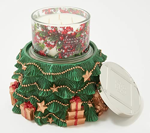 HomeWorx by Harry Slatkin Green Tree Pedestal with 18oz Candle Garland Berry @AO5