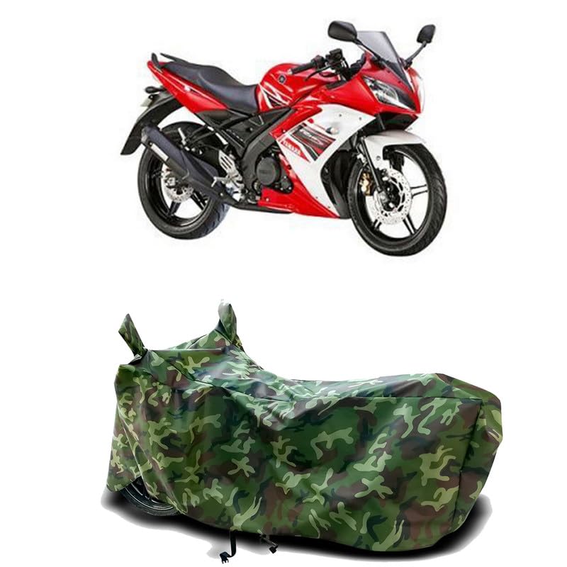 Image of DUFFEL-100% Heat Protection Two Wheeler Bike /Scooty Body Cover for Yamaha R15S Water Resistance /UV-Rays /Birds Dropping /Scratchproof /Dust Proof /Waterproof[Green Jungle Print]