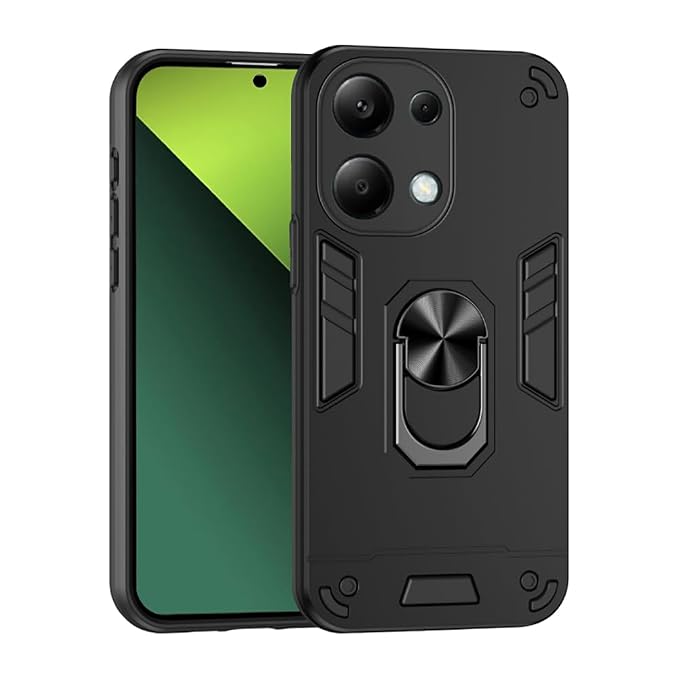 amazon basics Kickstand Mobile Cover (360° Rotating Ring Holder) for Mi Redmi Note 13 5G (Black)