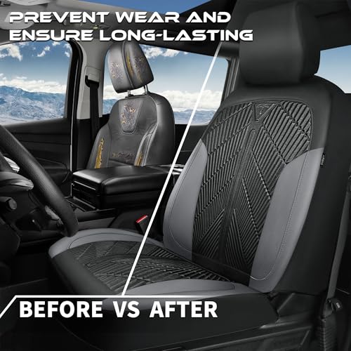 Image of CAR PASS Waterproof Black Gray Car Seat Covers Front Seat Covers Neoprene Wetsuit,All-Weather Non-Slip Durable,Universal Fit for SUV Sedans Trucks Van Automotive,Airbag Compatible,3D Emboss Black Gray