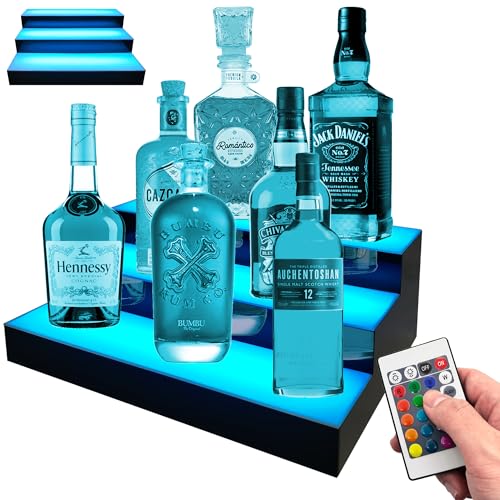 Royxen LED Lighted Liquor Bottle Shelf 3 Tier, 16 Inch Bar Shelf with Remote, Bottle Stand...