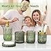 QIQU Green Glass Bathroom Accessories Set 5 Pcs, Green Bathroom Set, Soap Dispenser and Toothbrush Holder Set, Qtip Holder Set, Vintage Bathroom Sink Set, Cute Bathroom Decor