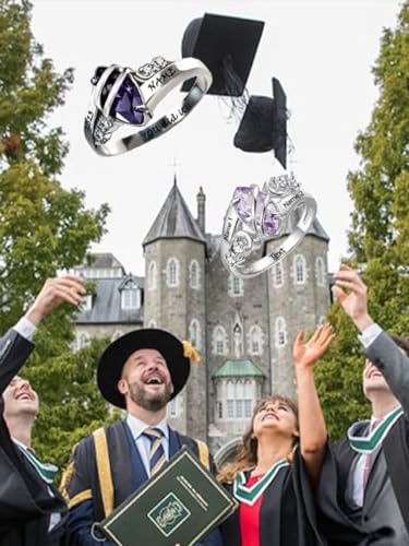 Dorunmo Custom Class Rings High School Graduation Rings 925 Sterling Silver/10K/14K/18K Gold Class of 2025 Ring Graduation Anniversary Birthday Jewelry for Women4