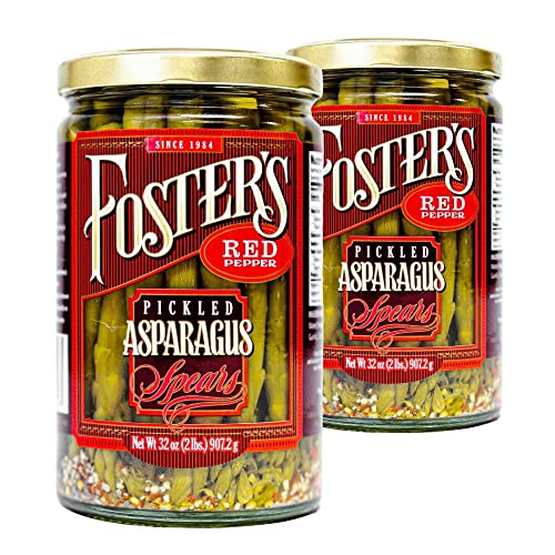 Foster's Pickled Asparagus- Red Pepper- 32Oz (2 Pack) - Pickled Asparagus Spears In A Jar- Traditional Pickled Recipe -Gluten Free - Fat Free Pickled Asparagus Spicy - Preservative Free Fresh Pickles #TOP4