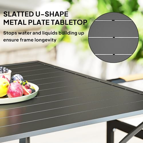 Outsunny 94 x 94 cm Garden Dining Table with Parasol Hole, Square Patio Table with Slatted Metal Plate Top, Dark Grey - Image 5