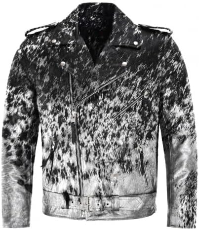 Men's Biker rider Motorcycle motorbike Genuine Cowhide Leather Jacket Natural Hair-On Cow Skin Fashion Jacket