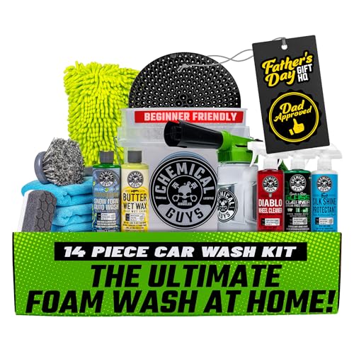 Chemical Guys Car Wash Kit 14-Pc Arsenal Builder - with Foam Blaster, Wash Bucket, Towels, Applicators, and 16 oz Soaps, Waxes, and Cleaners - Complete Car Detailing Gift Set, Works with Garden Hose