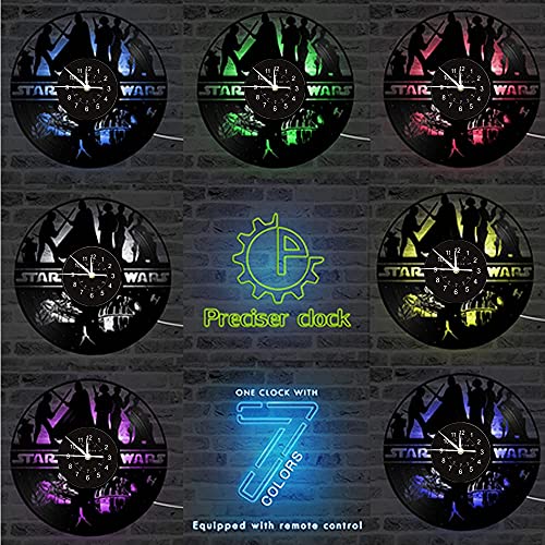 Led Vinyl Record Wall Clock With Swars Design Led Night Light Led Vinyl Wall Clock 12 Inch Wall Clock 3D Hanging Wall Watch 7 Colors Changing With Remote Controller #TOP5