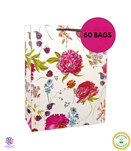 Image of TASCHE Paper Alekhya Design Bag For Return Gift, Small Presents, Weddings, Birthday, Holiday Presents (Size 12 X 9.5 X 4 Inch | Pack Of 60), Multicolor