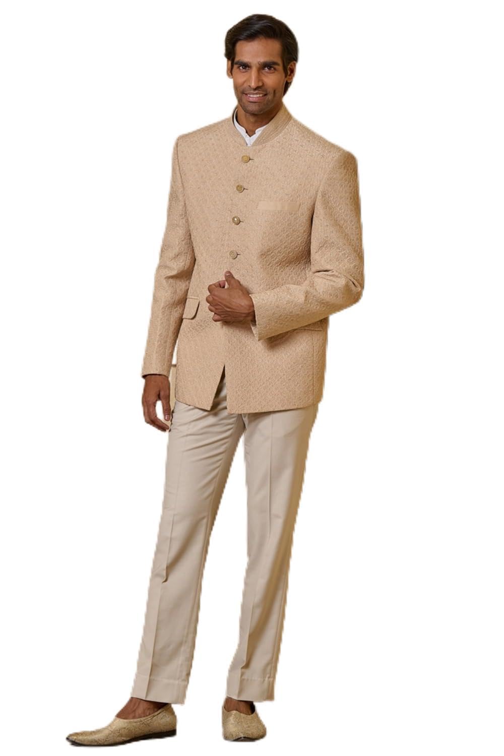 tasva Beige All Over Dori Quilted Bandhgala For Men-picture-46