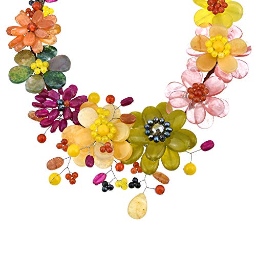 Aeravida Festive Yellow Flower Garden Of Colorful Natural Stones And Pearls Floral Fashion Statement Necklace #TOP2