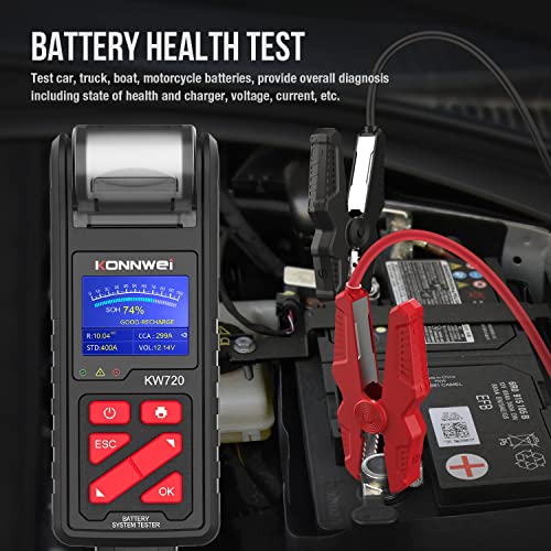 Konnwei Kw720 Car Battery Tester 6V 12V 24V W/Printer, Battery Load Tester Automotive 100-2000Cca Digital Auto Battery Analyzer Alternator Starter Tester For Car Truck Motorcycle(Paper Included) #TOP3