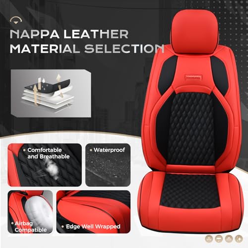 Image of Coverado F250 Car Seat Covers Full Set, Leather Waterproof Automotive Seat Covers for Cars, SUVs, Pickup Trucks, Fits 2015-2026 F150 SuperCrew, 2017-2026 F250 F350 F450 Crew Cab, Red