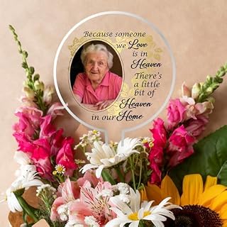 Pixie's Gifts Personalised Outdoor Photo Plaque - 'Because Someone We Love Is In Heaven' Memorial Tribute, Acrylic, For Grave or Garden Placement, Customised Bereavement Keepsake (Grave Marker)