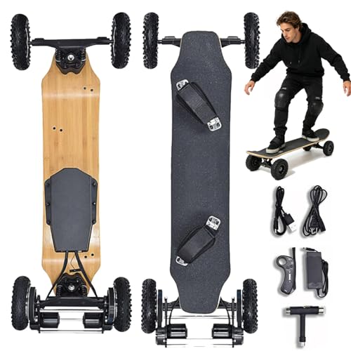 Image of YMLUKzun Off Road Electric Skateboard with Remote, 1650W Dual Motor, 40KM/H Top Speed, 150KG Load, 7.8 Inch Inflatable Wheels, 12-Ply Maple Wood, Electric Longboard for Adults A