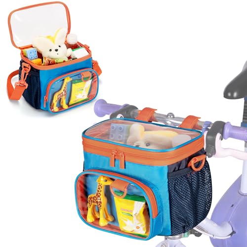 GRAOSO Bike Basket Front Kids, Bicycle Basket, Cute Bike Accessories Fit Most of Handlebar, Tricycle, Scooter Bag for Girls and Boys with Shoulder Strap, Patented Design, Blue