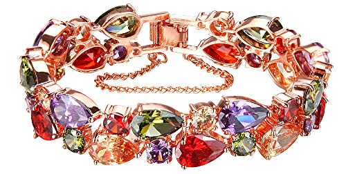 Vintage Style Women's Bracelets AAA Garnet Amethyst Morgan Stone Peridot Rose Gold Tennis Bracelet Birthday Gift (Rose gold bracelet 8 in)