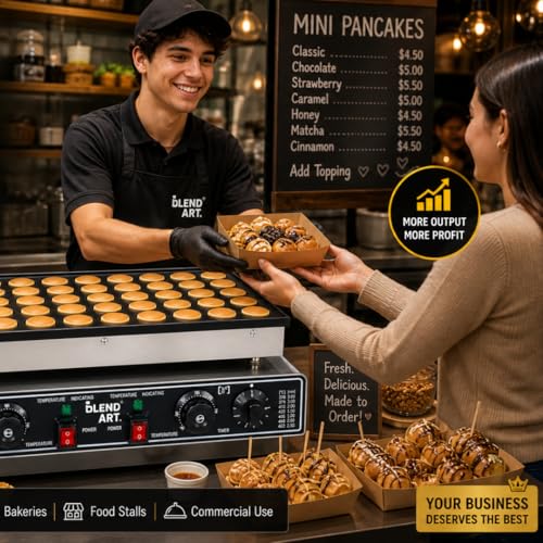 Image of Blend Art Mini Pancake Maker Machine Commercial Electric Non Stick Pancake Baker Stainless Steel Adjustable Temperature 50-300C Fast Heating for Bakery Cafe Food Stall Home 50 pcs