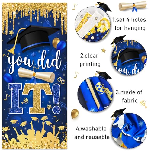 Image of Blue and Gold Graduation Decorations Class of 2026 Congrats Grad Banner and You Did It Graduation Door Cover for High School College Grad Party Supplies(Blue)