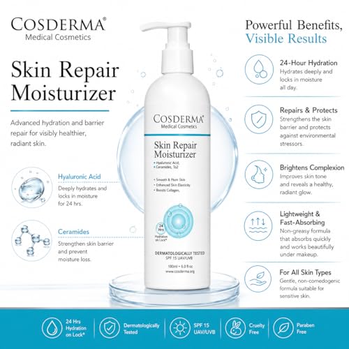 Image of Skin Repair Moisturizer Cream with Hyaluronic Acid, Ceramides & Centella Asiatica | Daily Face Moisturizer with UV Filters for Hydration & Barrier Care for Dry & Sensitive Skin 180ml